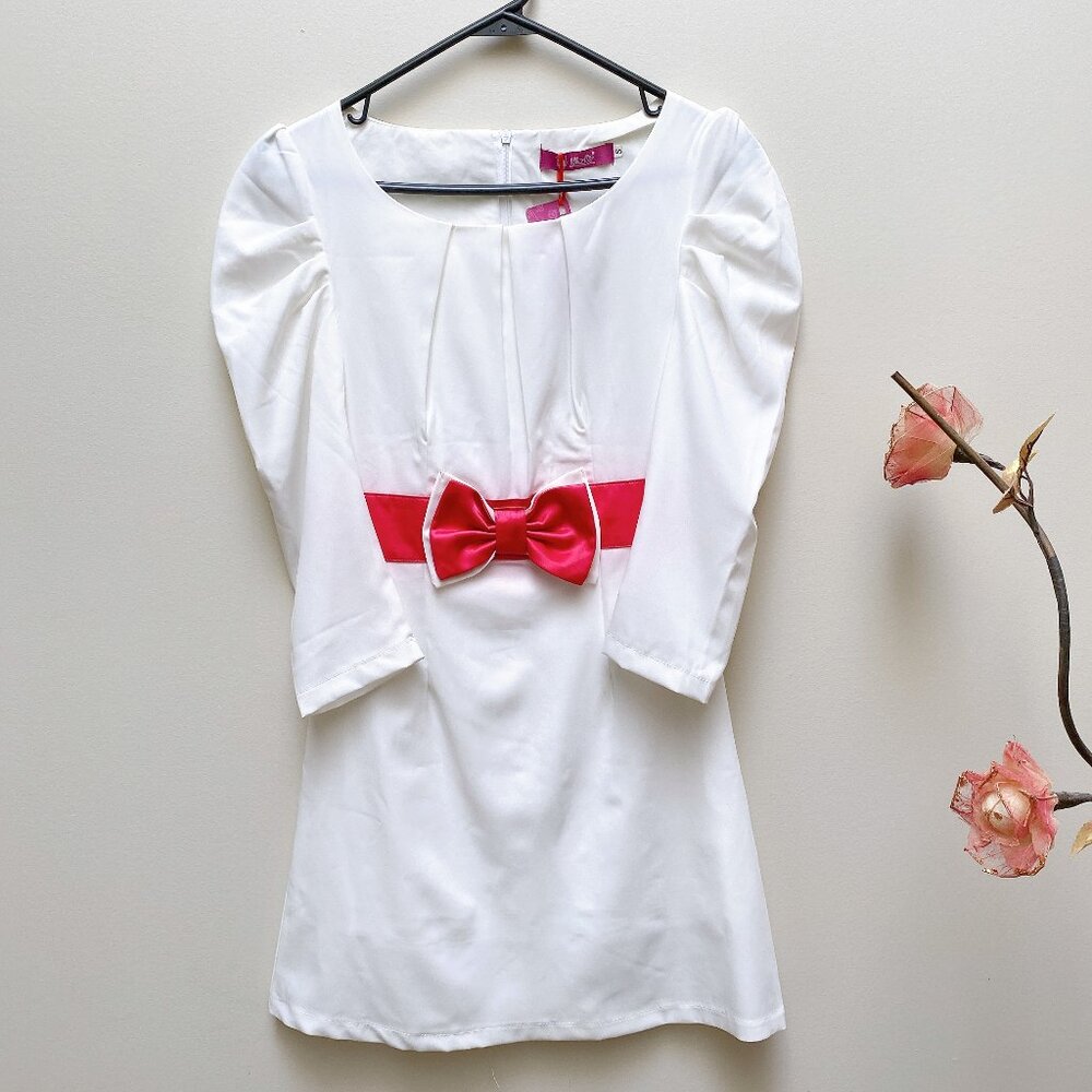 NWT Girl Red Rose Bow waist Belt Formal Party Long Sleeve Dresses